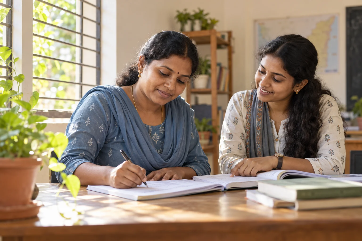 Illustrative learner receiving educational guidance